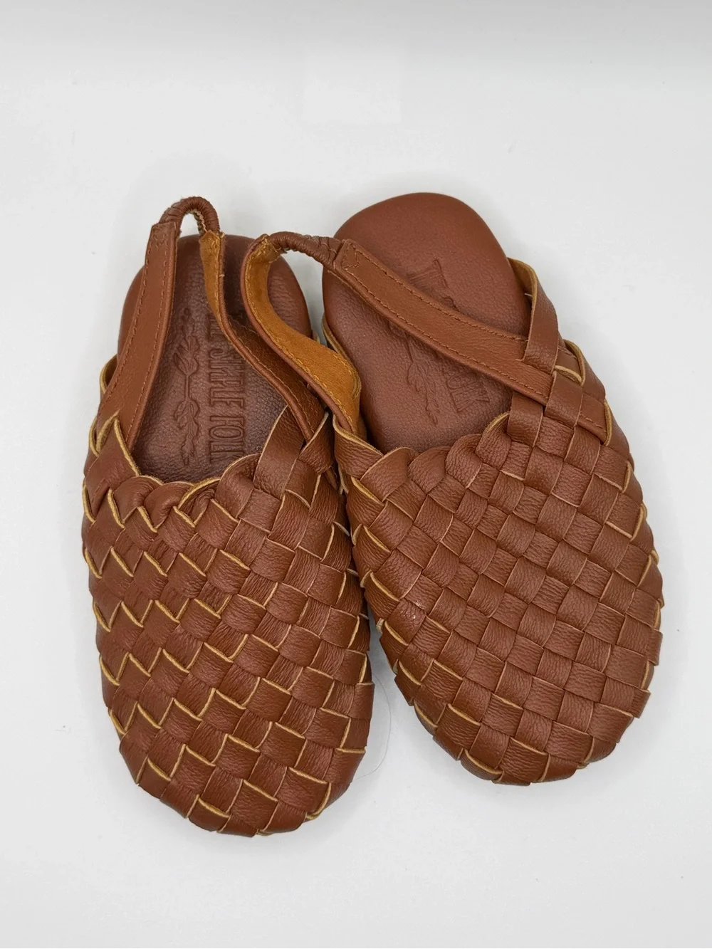Kids Brown Woven Leather Slip-On Sandals (run small)